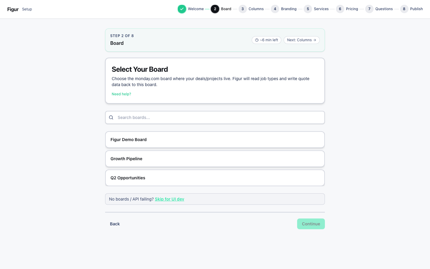 Board selection in onboarding
