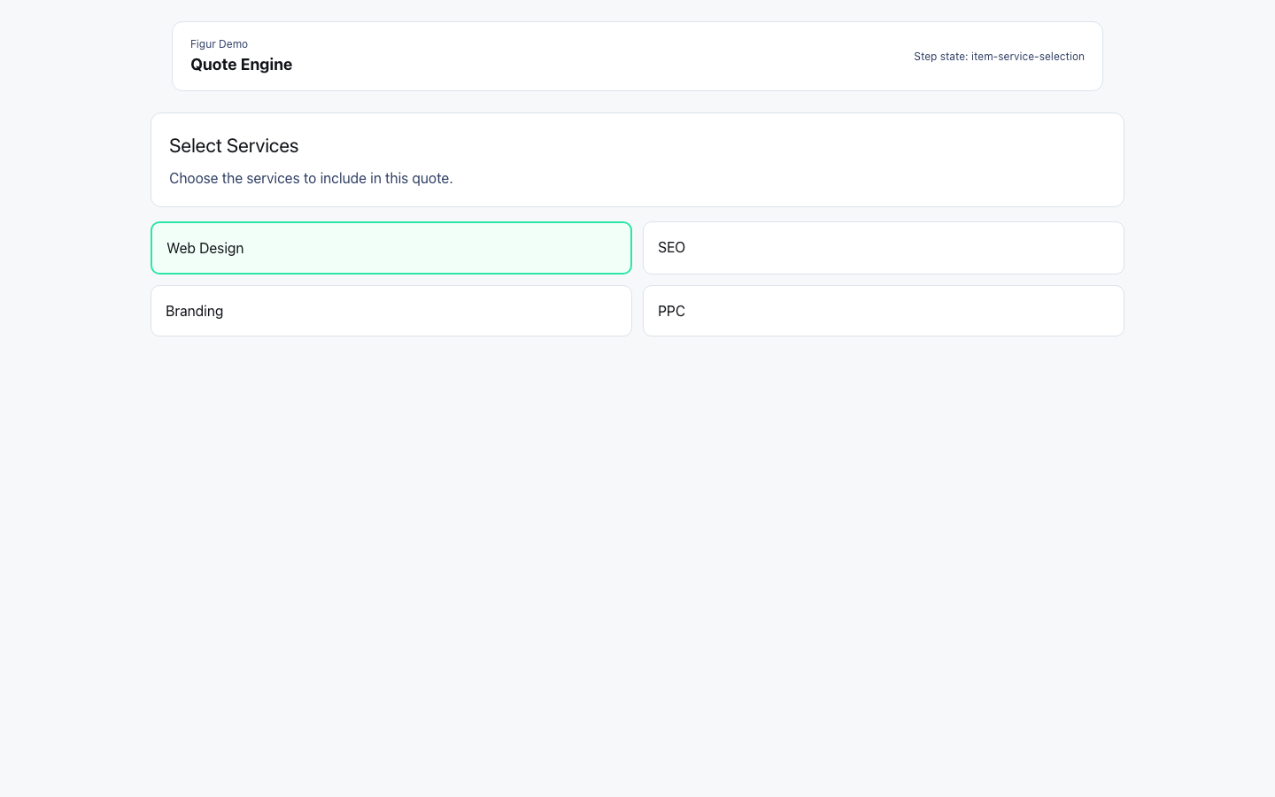 Service selection interface